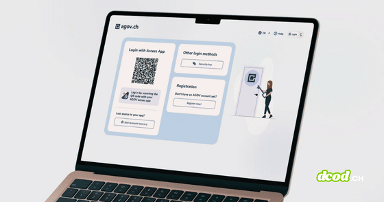 portail agov.ch, ordinateur portable, QR code et clé de sécurité. Crédit: Chancellerie fédérale suisse