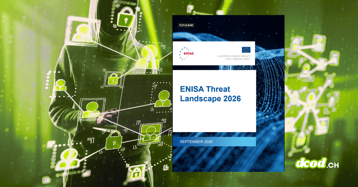 Couverture du rapport officiel ENISA Threat Landscape 2026 superposée à la silhouette d'un cyberattaquant exploitant un réseau d'identités compromises.