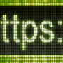 rotocole https affiché en lettres lumineuses sur un écran matriciel vert, illustrant les en-têtes de sécurité HTTP, HSTS, CSP et la protection web.