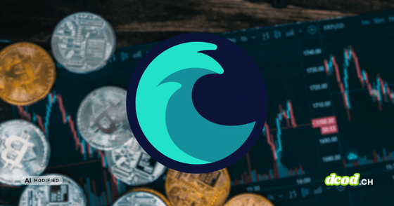 Logo de Liquid Network sous forme de vague turquoise au centre, entouré de pièces de monnaie Bitcoin physiques sur fond de graphiques boursiers de cryptomonnaies.