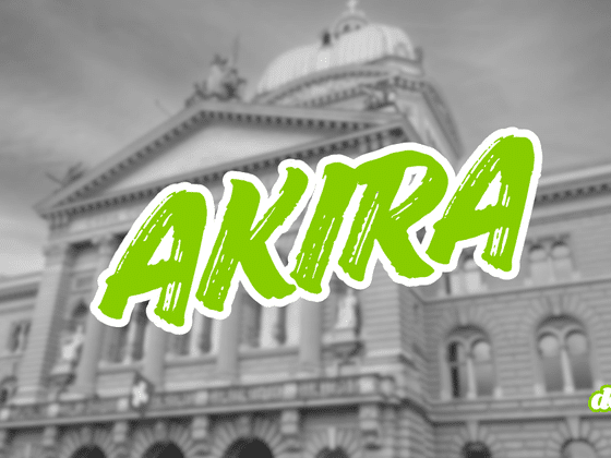 Palais fédéral suisse en noir et blanc barré du nom Akira en lettres vertes, illustrant la cyberattaque contre les données d'employés fédéraux.