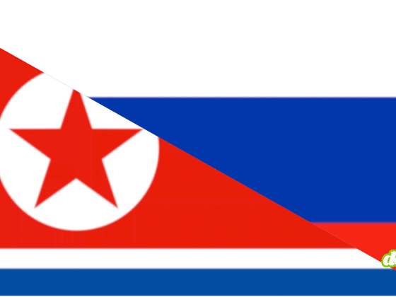 Composition graphique diagonale réunissant les drapeaux de la Corée du Nord et de la Russie, illustrant les cyberattaques étatiques analysées par DCOD.