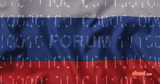 Drapeaux de la Russie recouvert de code binaire numérique et du mot Forum, illustrant l'analyse historique du forum cybercriminel Exploit.in.