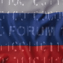Drapeaux de la Russie recouvert de code binaire numérique et du mot Forum, illustrant l'analyse historique du forum cybercriminel Exploit.in.