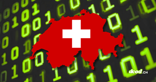 Carte de la Suisse aux couleurs du drapeau national sur fond de code binaire vert, illustrant la fuite de données touchant une victime suisse.