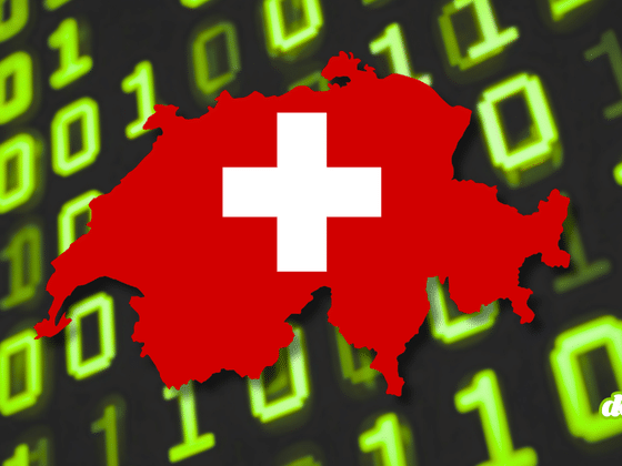 Carte de la Suisse aux couleurs du drapeau national sur fond de code binaire vert, illustrant la fuite de données touchant une victime suisse.
