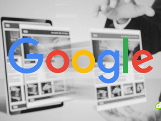 Logo Google au premier plan sur fond d'écrans clonés et manipulés par un individu, illustrant le détournement de site.