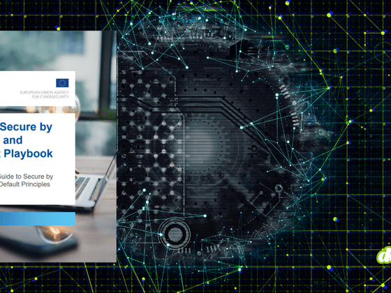 Couverture du guide de l'ENISA sur la sécurité dès la conception et le durcissement par défaut pour les PME, liée au Cyber Resilience Act, sur fond de réseau numérique DCOD.
