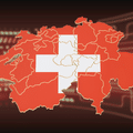 Carte de la Suisse arborant le drapeau national rouge à croix blanche et le découpage cantonal, superposée sur un fond sombre parcouru de liaisons numériques et de circuits imprimés lumineux. Le logo dcod.ch apparaît dans le coin inférieur droit.