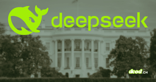 Logo vert de DeepSeek superposé à la Maison-Blanche à Washington