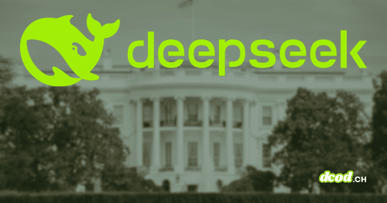 Logo vert de DeepSeek superposé à la Maison-Blanche à Washington