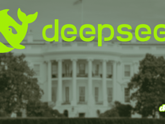 Logo vert de DeepSeek superposé à la Maison-Blanche à Washington
