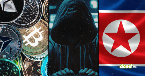 Illustration de l'exploit Kelp DAO et Aave de 290M$ par la Corée du Nord : montage d'actifs numériques, d'un pirate informatique et du drapeau nord-coréen.
