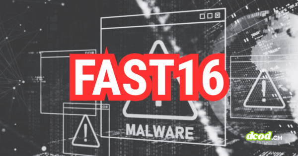 Graphisme numérique affichant FAST16 en rouge avec une alerte MALWARE, illustrant Fast16, le malware qui sabotait la physique bien avant Stuxnet.