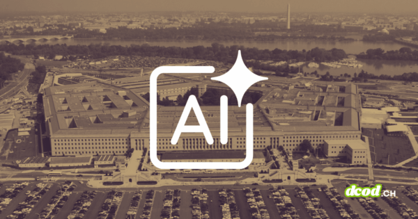 Vue aérienne du Pentagone avec une icône d'intelligence artificielle (AI) en surimpression, illustrant l'intégration de l'IA de Google et OpenAI sur les réseaux classifiés.